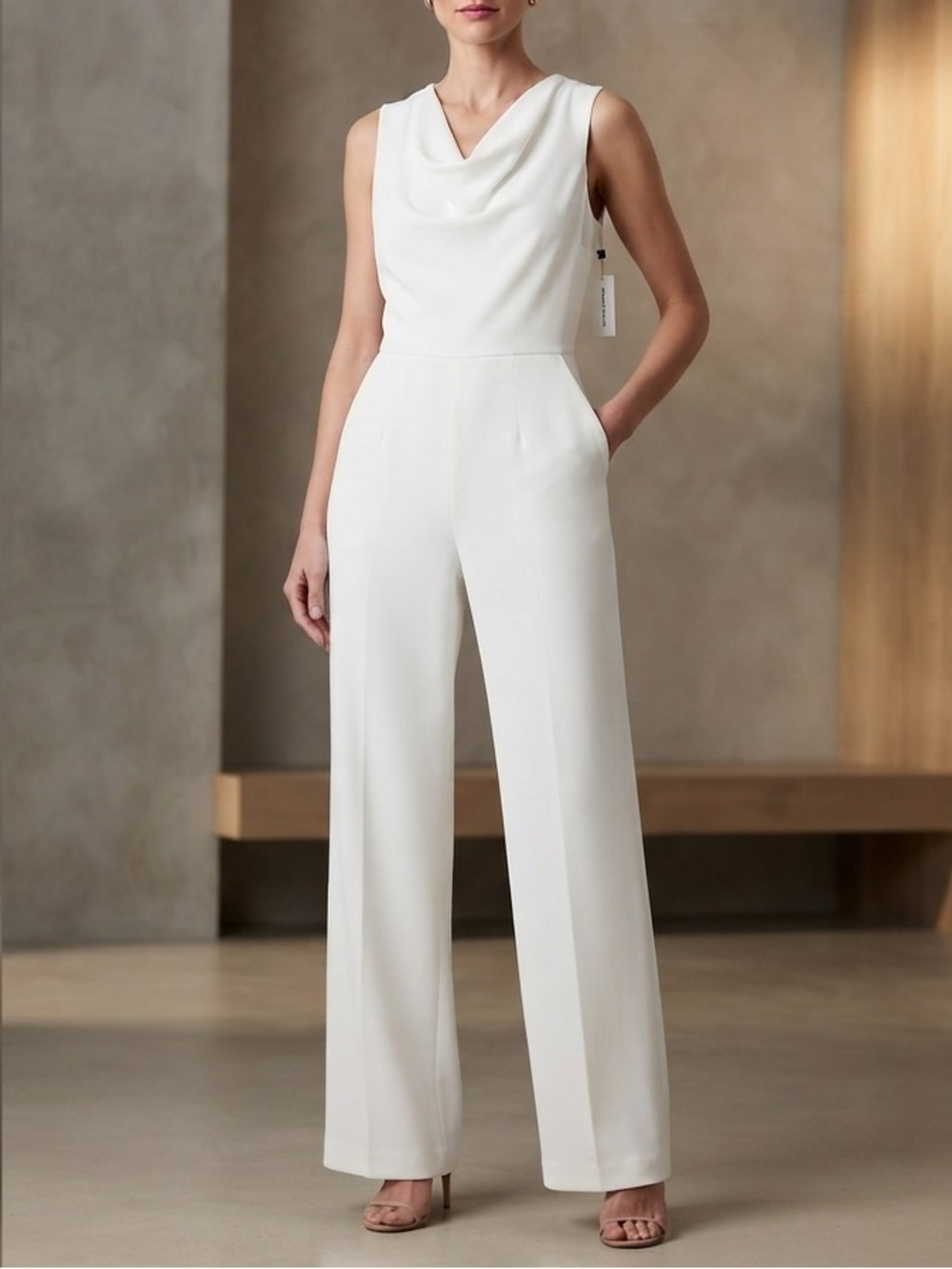 NWT Banana Republic White Cowl Neck Sleeveless Crepe Jumpsuit Size 8 Pockets